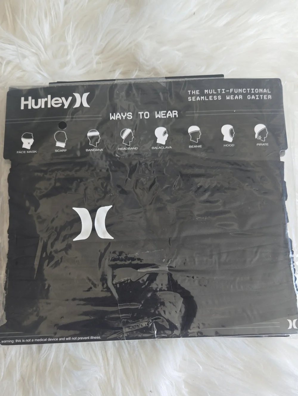 Hurley Black Seamless Multi-Use Gaiter with White Logo